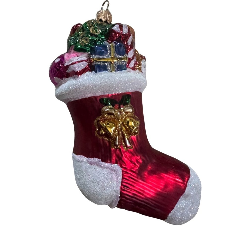 Vintage Hand Blown Glass Christmas Stocking Ornament 4.5" - Picture 2 of 5